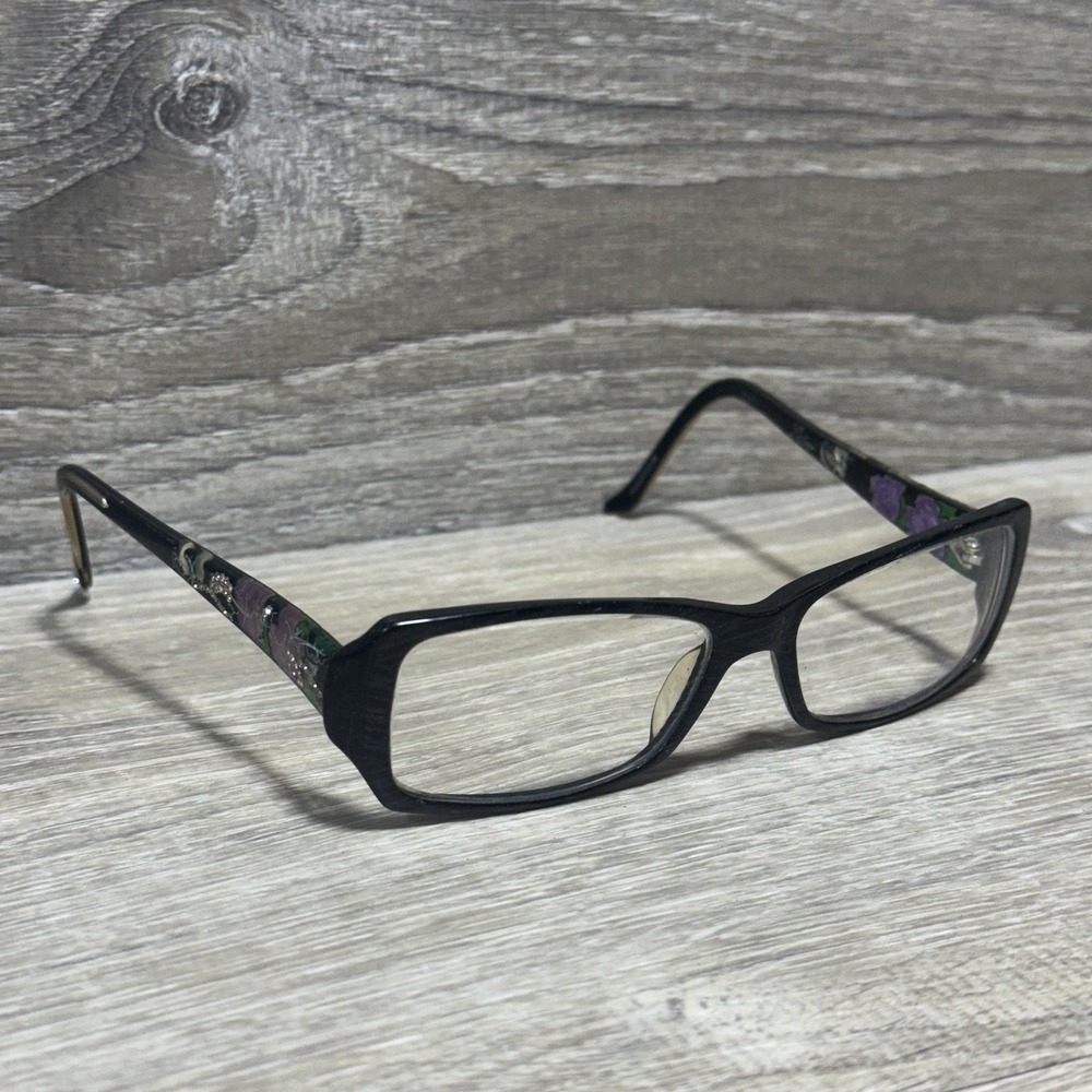 Leiber Black Floral Rectangular Eyeglasses Women 52mm Handmade Italy Full Rim